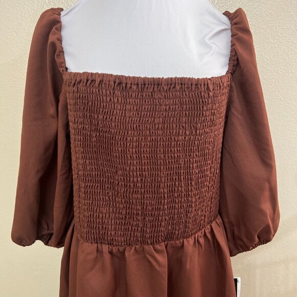 Bar III Womens Smocked Off The Shoulder Dress Puff Sleeves XL Brown - Picture 4 of 10